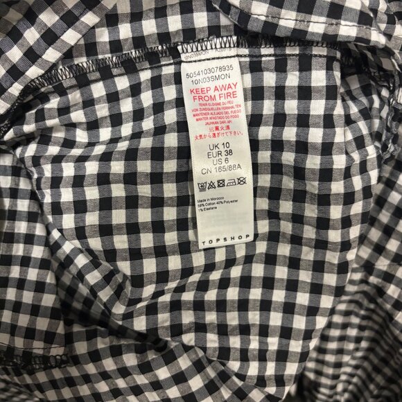 Topshop Black & White Gingham Puff Sleeve Wrap Mini Dress Size 6 - Picture 7 of 7
